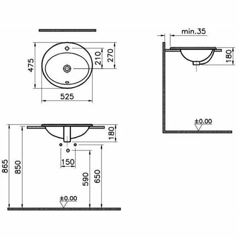 Vitra S20 Compact Inset Countertop Basin with Front Overflow 525mm Wide - 1 Tap Hole Vitra S20 Compact Inset Countertop Basin With Front Overflow 525mm Wide - 1 Tap Hole -VITRA SHOP 17508962 2
