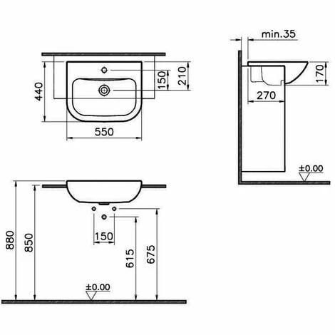 Vitra S20 Semi Recessed Basin 550mm Wide 2 Tap Hole Vitra S20 Semi Recessed Basin 550mm Wide 2 Tap Hole -VITRA SHOP 17509042 2