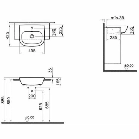 Vitra Zentrum Semi Recessed Washbasin 500mm Wide 1 Tap Hole Vitra Zentrum Semi Recessed Washbasin 500mm Wide 1 Tap Hole -VITRA SHOP 17509072 2