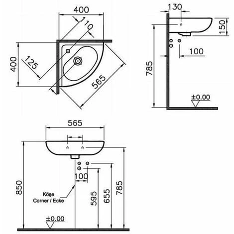 Vitra Arkitekt Corner Basin 565mm Wide 2 Tap Hole Vitra Arkitekt Corner Basin 565mm Wide 2 Tap Hole -VITRA SHOP 17509097 2