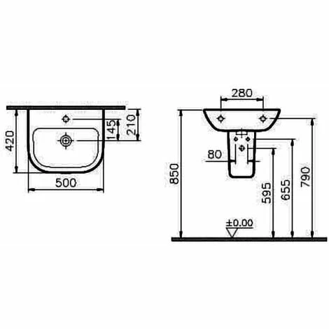 Vitra S20 Cloakroom Basin and Large Semi Pedestal 500mm Wide 1 Tap Hole Vitra S20 Cloakroom Basin And Large Semi Pedestal 500mm Wide 1 Tap Hole -VITRA SHOP 17509154 2