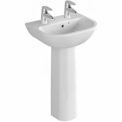 Vitra S20 Wash Basin And Full Pedestal 550mm Wide 2 Tap Hole