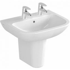 Vitra S20 Wash Basin And Large Semi Pedestal 550mm Wide 2 Tap Hole