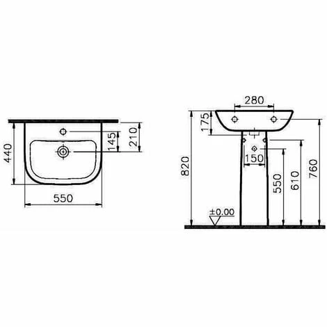 Vitra S20 Wash Basin and Full Pedestal 550mm Wide 1 Tap Hole Vitra S20 Wash Basin And Full Pedestal 550mm Wide 1 Tap Hole -VITRA SHOP 17509177 2