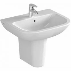 Vitra S20 Wash Basin And Large Semi Pedestal 550mm Wide 1 Tap Hole