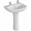 Vitra S20 Wash Basin And Full Pedestal 600mm Wide 2 Tap Hole