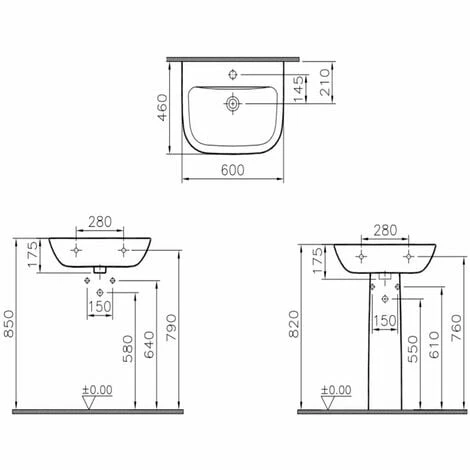 Vitra S20 Wash Basin and Full Pedestal 600mm Wide 2 Tap Hole Vitra S20 Wash Basin And Full Pedestal 600mm Wide 2 Tap Hole -VITRA SHOP 17509191 2