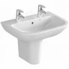 Vitra S20 Wash Basin And Large Semi Pedestal 600mm Wide 2 Tap Hole