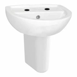 Vitra Layton Cloakroom Basin And Small Semi Pedestal 450mm Wide 2 Tap Hole