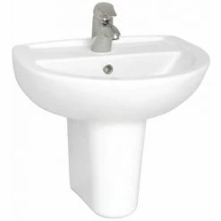 Vitra Layton Basin With Semi Pedestal 550mm Wide - 2 Tap Hole