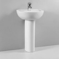 Vitra Layton Cloakroom Basin And Full Pedestal 450mm Wide 1 Tap Hole -VITRA SHOP 17509413 4
