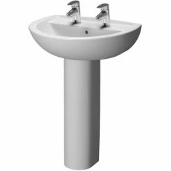 Vitra Layton Cloakroom Basin And Full Pedestal 450mm Wide 2 Tap Hole
