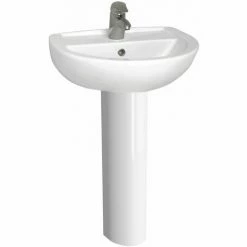 Vitra Layton Wash Basin And Full Pedestal 550mm Wide 1 Tap Hole
