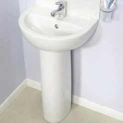 Vitra Layton Wash Basin And Full Pedestal 550mm Wide 1 Tap Hole -VITRA SHOP 17509444 4