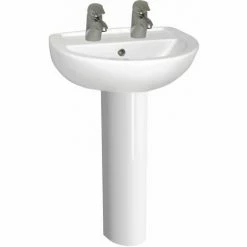 Vitra Layton Wash Basin And Full Pedestal 550mm Wide 2 Tap Hole