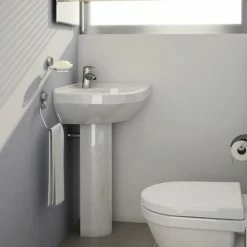 Vitra S50 Corner Basin And Full Pedestal 565mm Wide 1 Tap Hole -VITRA SHOP 17509546 3