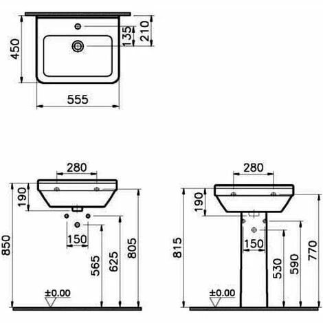 Vitra S50 Square Basin and Full Pedestal 550mm Wide 1 Tap Hole Vitra S50 Square Basin And Full Pedestal 550mm Wide 1 Tap Hole -VITRA SHOP 17509579 2