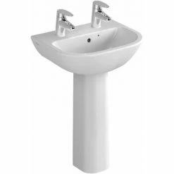 Vitra S20 Cloakroom Basin And Full Pedestal 450mm Wide 2 Tap Hole