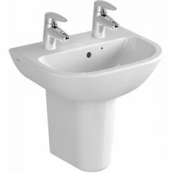 Vitra S20 Cloakroom Basin And Small Semi Pedestal 450mm Wide 2 Tap Hole