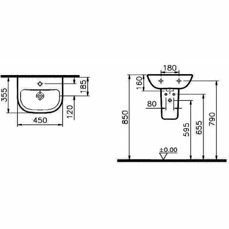 Vitra S20 Cloakroom Basin and Small Semi Pedestal 450mm Wide 2 Tap Hole Vitra S20 Cloakroom Basin And Small Semi Pedestal 450mm Wide 2 Tap Hole -VITRA SHOP 17509690 2