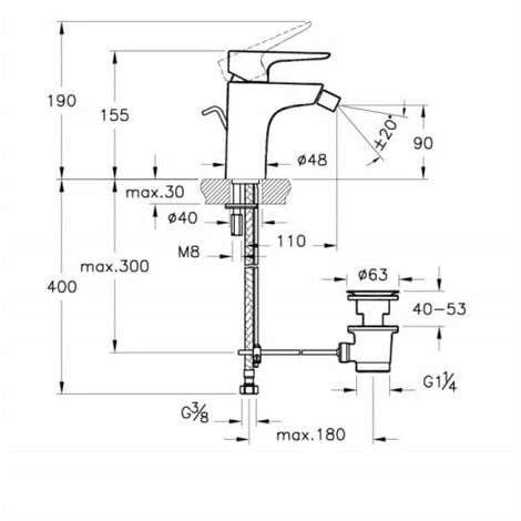 Vitra X-Line Bidet Mixer Tap with Pop Up Waste Chrome Vitra X-Line Bidet Mixer Tap With Pop Up Waste Chrome -VITRA SHOP 17510371 2