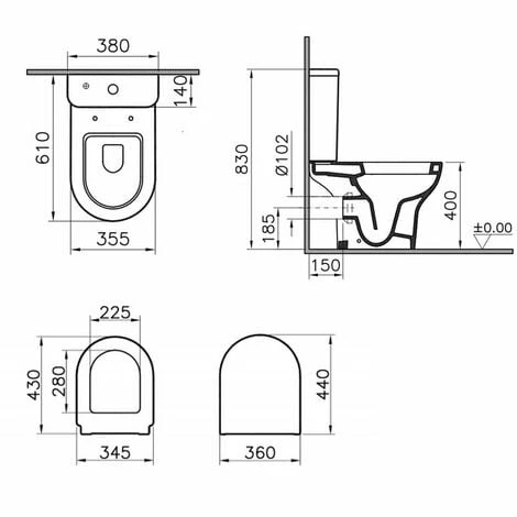 Vitra Zentrum Rimless Close Coupled OB Toilet With Push Button Cistern - Quick Release Soft Close Seat Vitra Zentrum Rimless Close Coupled OB Toilet With Push Button Cistern - Quick Release Soft Close Seat -VITRA SHOP 17510872 2