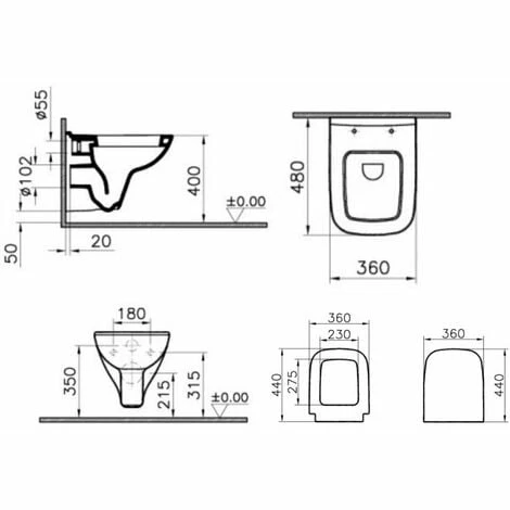 Vitra S20 Wall Hung Toilet 480mm Projection - Standard Seat Vitra S20 Wall Hung Toilet 480mm Projection - Standard Seat -VITRA SHOP 17510915 2