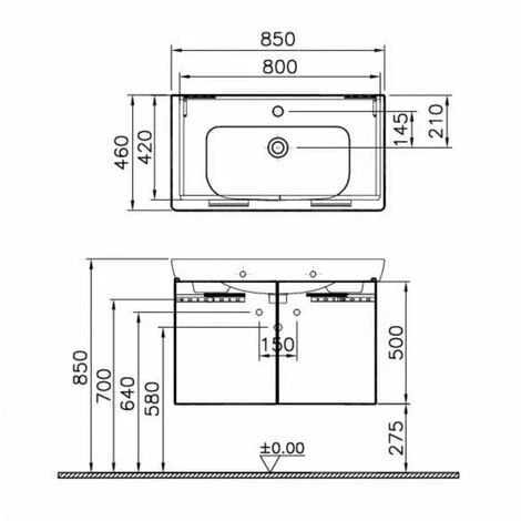 Vitra S20 Vanity Unit with Basin 850mm Wide Golden Cherry 1 Tap Hole Vitra S20 Vanity Unit With Basin 850mm Wide Golden Cherry 1 Tap Hole -VITRA SHOP 17511329 2