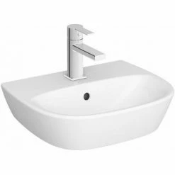 Vitra Zentrum Cloakroom Basin With Full Pedestal 450mm Wide - 1 Tap Hole -VITRA SHOP 32196975 3