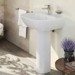 Vitra Zentrum Cloakroom Basin With Full Pedestal 450mm Wide - 1 Tap Hole -VITRA SHOP 32196975 5