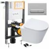 Rimless ECO Wall Hung Toilet & VITRA Low Height Concealed WC Cistern Frame - Matt Chrome Plate