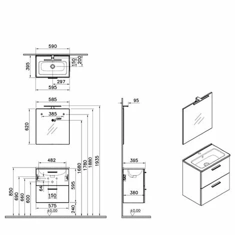 600mm Bathroom Vanity Unit Wall Hung Basin Storage Cabinet with LED Mirror VITRA 600mm Bathroom Vanity Unit Wall Hung Basin Storage Cabinet With LED Mirror VITRA -VITRA SHOP 60788989 4